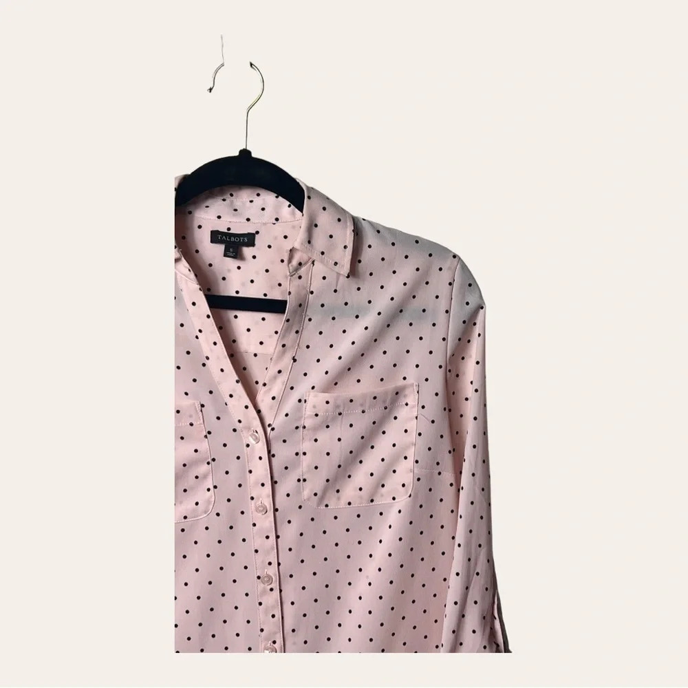 1130. Talbots Button Up Top Polka Dots Pattern Pi… - image 3